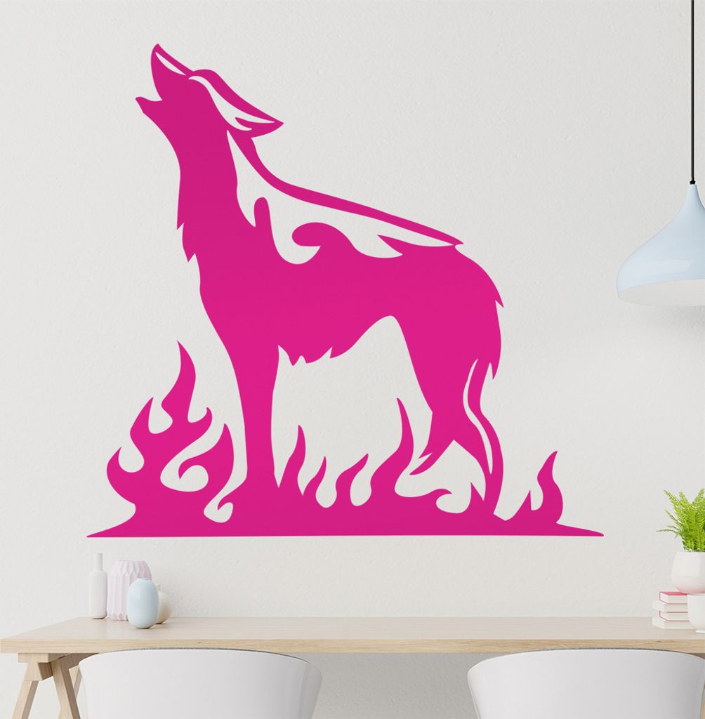 heulender Wolf Flammen Wandtattoo in 6 Größen - Wandaufkleber Wall Sticker - Dekoration, Küche, Wohnzimmer, Schlafzimmer, Badezimmer