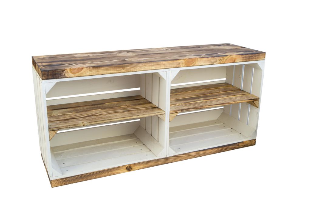 Sitzbank weiss geflammt TV-Bank Sitzkomode Schuhregal Ablageregal Holzbank TV-Tisch