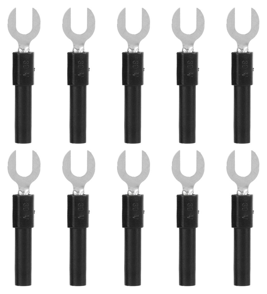 10 Stück Gabelkabelschuhe aus Messing, 6 mm Y-Form, 4 mm Bananenstecker, 30šC60 V AC, max. 10 A, schwarz