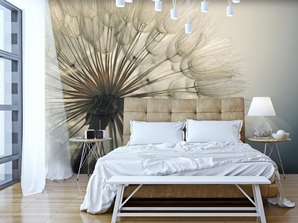 Vlies Fototapete Pusteblumen 400x280 cm Tapeten Wandtapete XXL Natur Landschaft Blumen grau beige b-B-0059-a-d