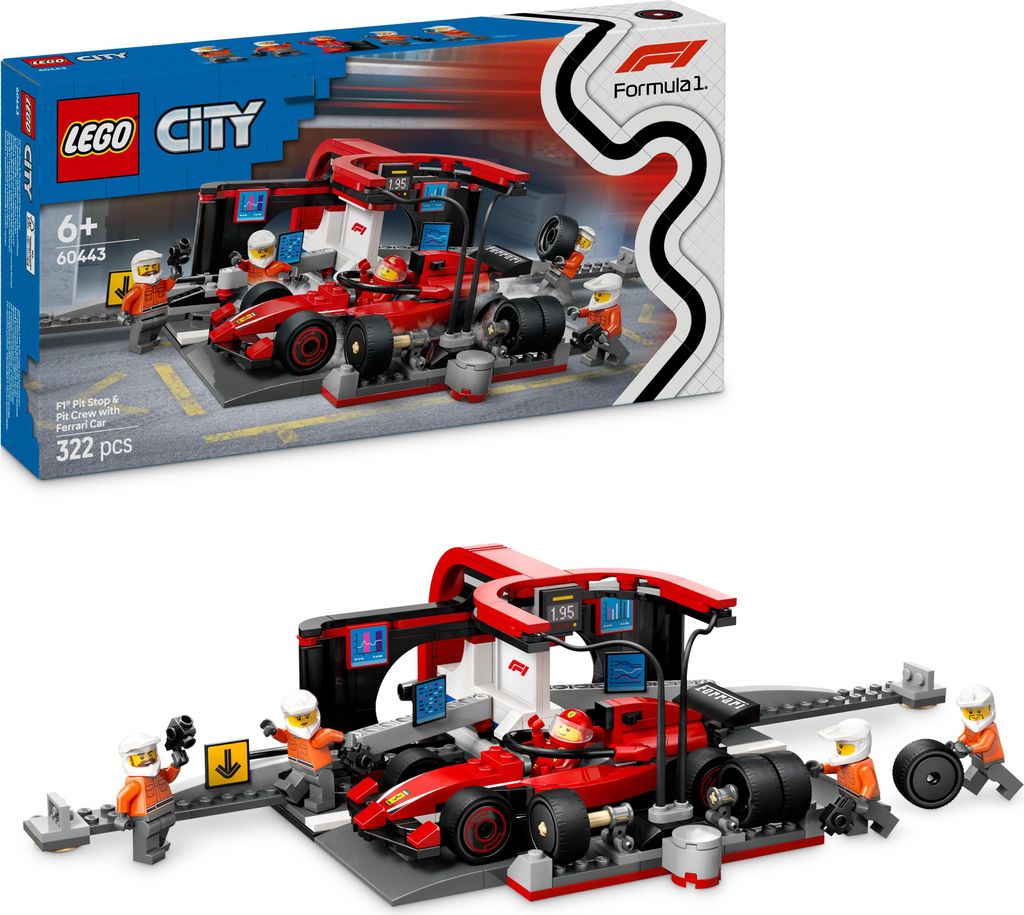 LEGO City F1 Boxenstopp mit Boxencrew und Ferrari Flitzer - Formel 1 Set mit 1 Rennfahrer und 4 Mechaniker Minifiguren - Spielzeug Rennauto - Bausp...