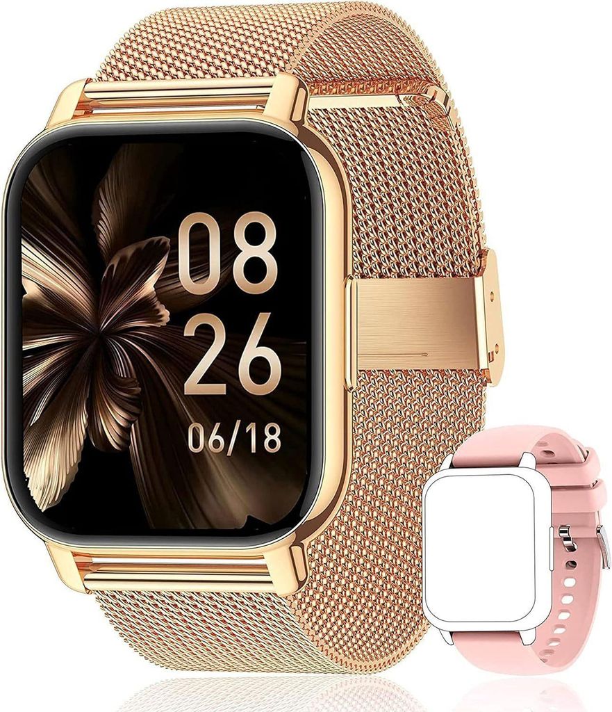 JUNG POPGlory Smartwatch Damen & Herren Fitnessuhr, mit Bluetooth Smartwatch (4,69 cm/1,85 Zoll) mit Telefon Funktion, 100+ Trainingsmodi