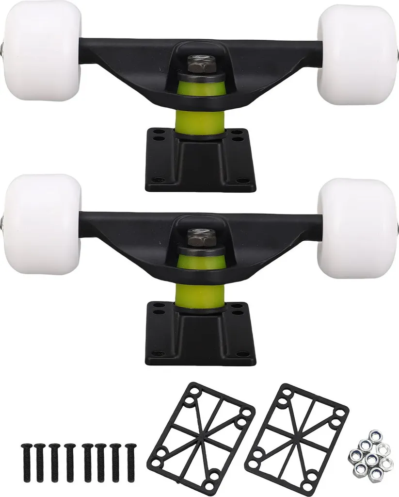 Lot de 2 Trucks Skateboard 5 Pouces Noirs + 4 Roues Remplacement Longboard