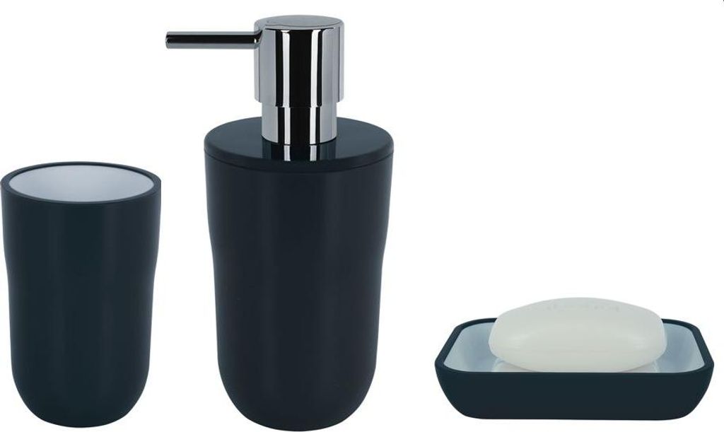 Spirella Bad Accessoires 3-teilig - Seifenspender, Seifenschale, Zahnputzbecher Anthrazit