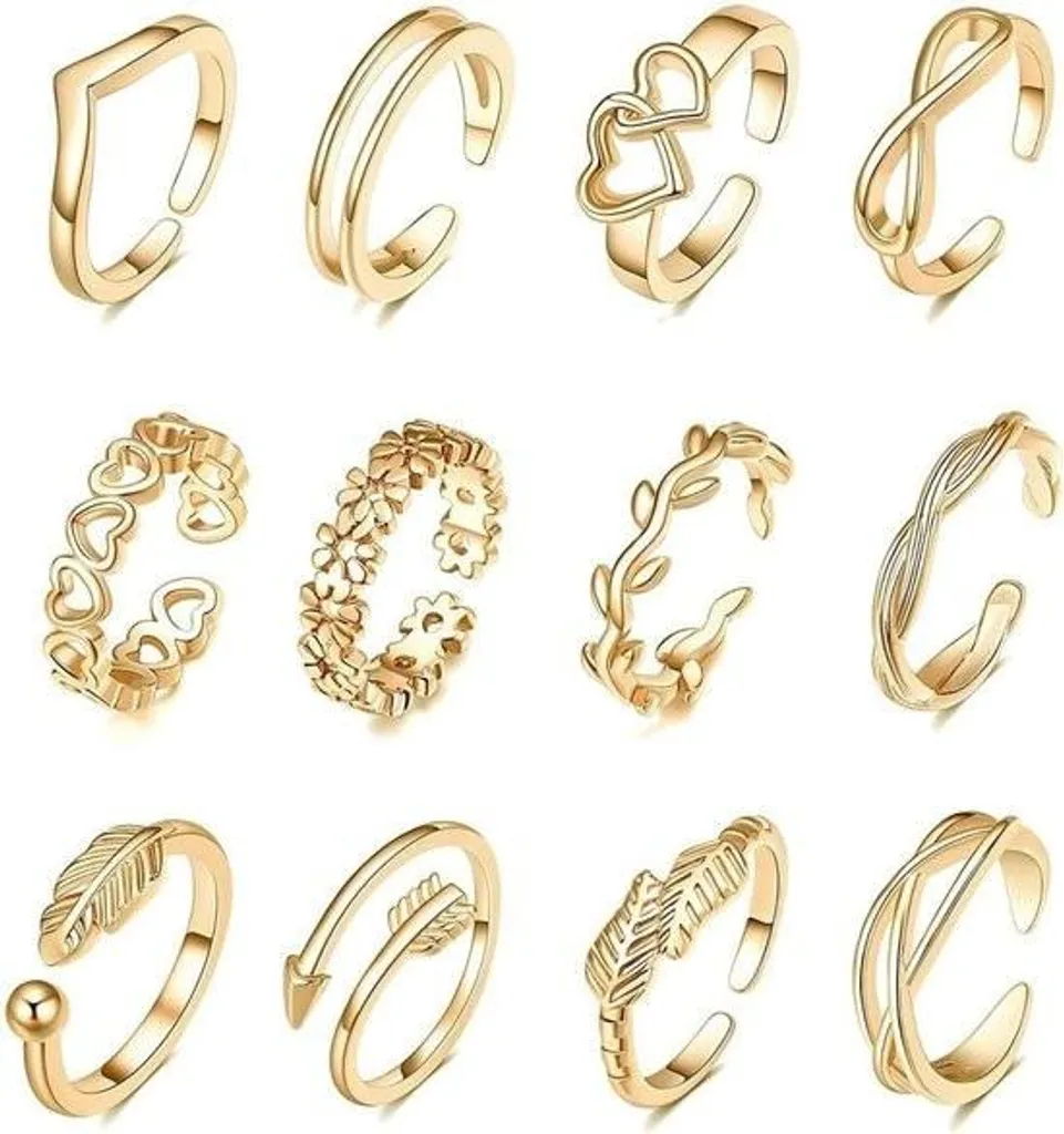 Anneaux d'orteil pour femme : set été 12 pièces or pour plage et fête