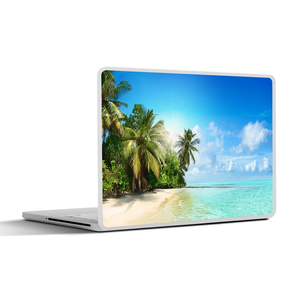 MuchoWow Laptop Aufkleber Sticker Cover Meer - Palme - Strand - Tropisch - Blau - Grün 31x22.5 cm - Laptop-Deko