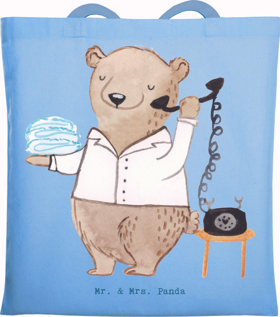 Mr. & Mrs. Panda Uni Tasche Hotelfachmann Herz - Sky Blue - Geschenk, Hotelkaufmann, Urlaub, Laptoptasche, Roomservice, Jutebeutel, Tote Bag, Einka...