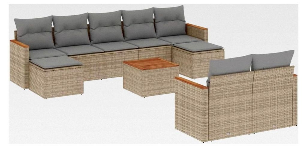 Gartenmöbel-Set mit beigen Kissen, 10-teilig, Polyrattan, für den Außenbereich