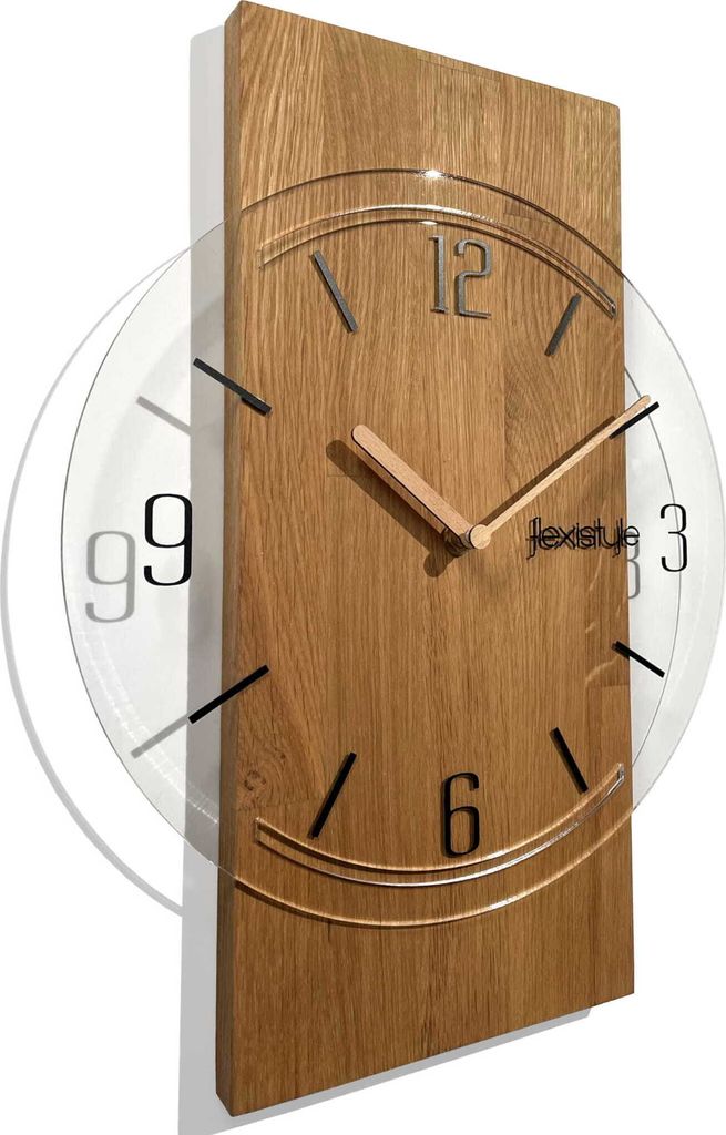 Wanduhr groß Geometrisch 40cm ohne tickgeräusche Holz holzoptik Wohnzimmer jugendzimmer (Eiche/Transparent)