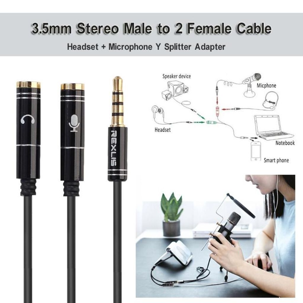 3, 5mm Stereo Audio Stecker auf 2 Weibliche Headset Mic Y Produktbild 4