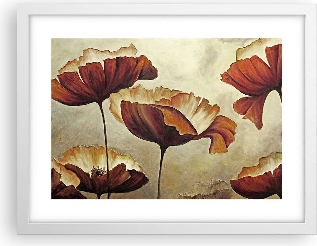 Gerahmtes Poster - Weißer Rahmen - Mohn Blume Wiese - 40x30 cm - Wand Bild - Wanddeko - Wandbilder - Kunstposter - Wandposter - Bilderrahmen - Bil...