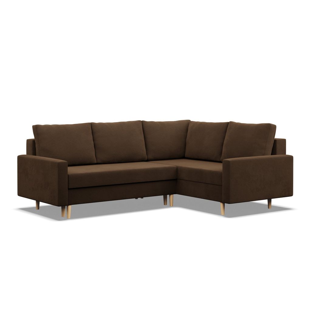 BLANK - Rechts Ecksofa mit Schlaffunktion, Wendekissen, Otomane, Bettkasten, Braun
