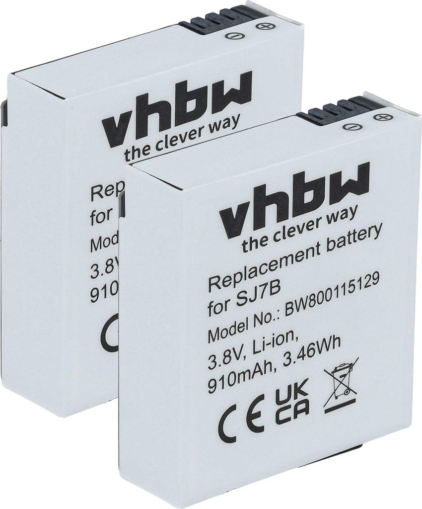 vhbw 2x Akku Ersatz für SJCam SJ7B für Videokamera Camcorder (910 mAh, 3,8 V, Li-Ion)