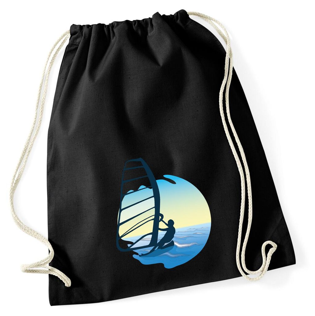 Huuraa Turnbeutel Windsurfer Surfen 12 Liter Black Baumwolle Rucksack Geschenkidee