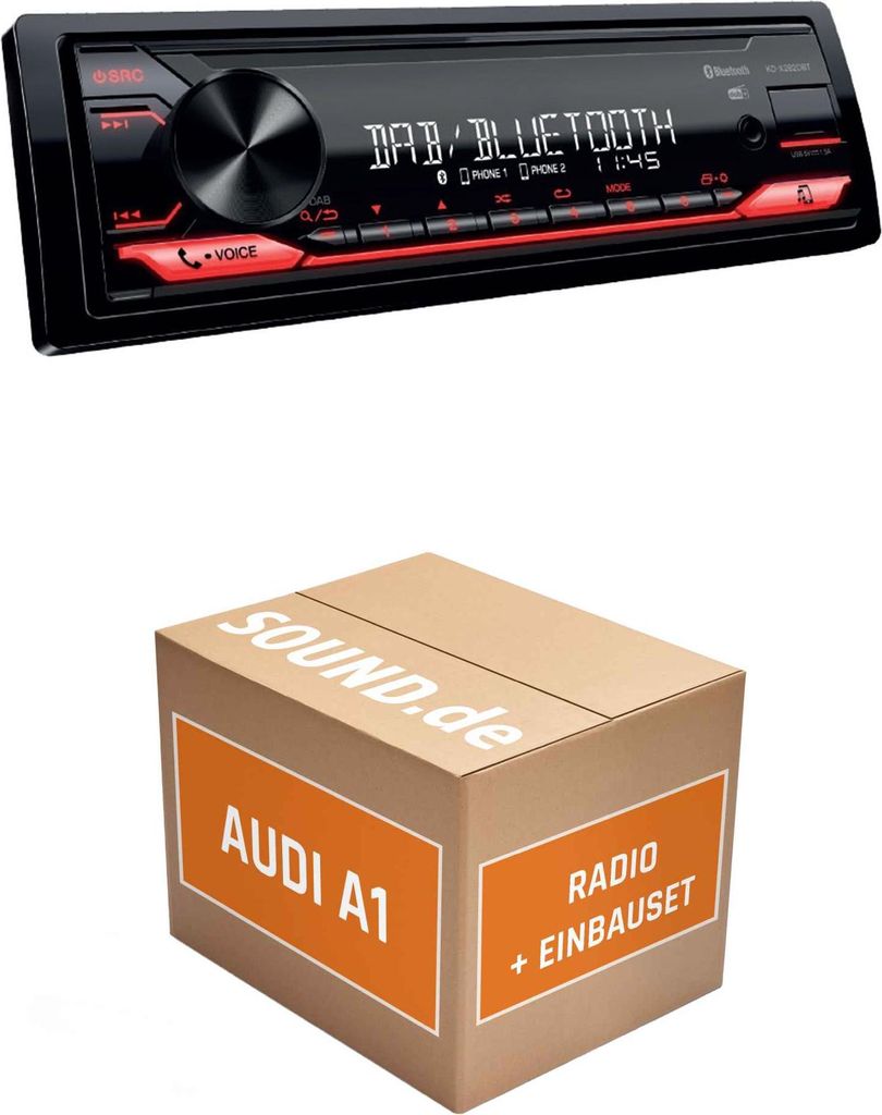 Autoradio Einbaupaket JVC KD-X282DBT passend für Audi A1 8X + Soundsystem | Bluetooth: Telefonieren & Audiostreaming