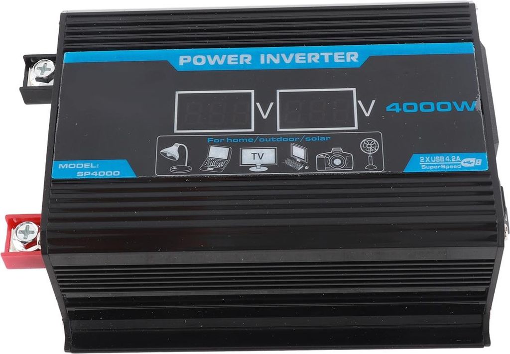 4000W Intelligenter digitaler Auto-Wechselrichter 2 USB-Ausgänge Modifizierter Sinus-Wandler mit LED-Anzeige