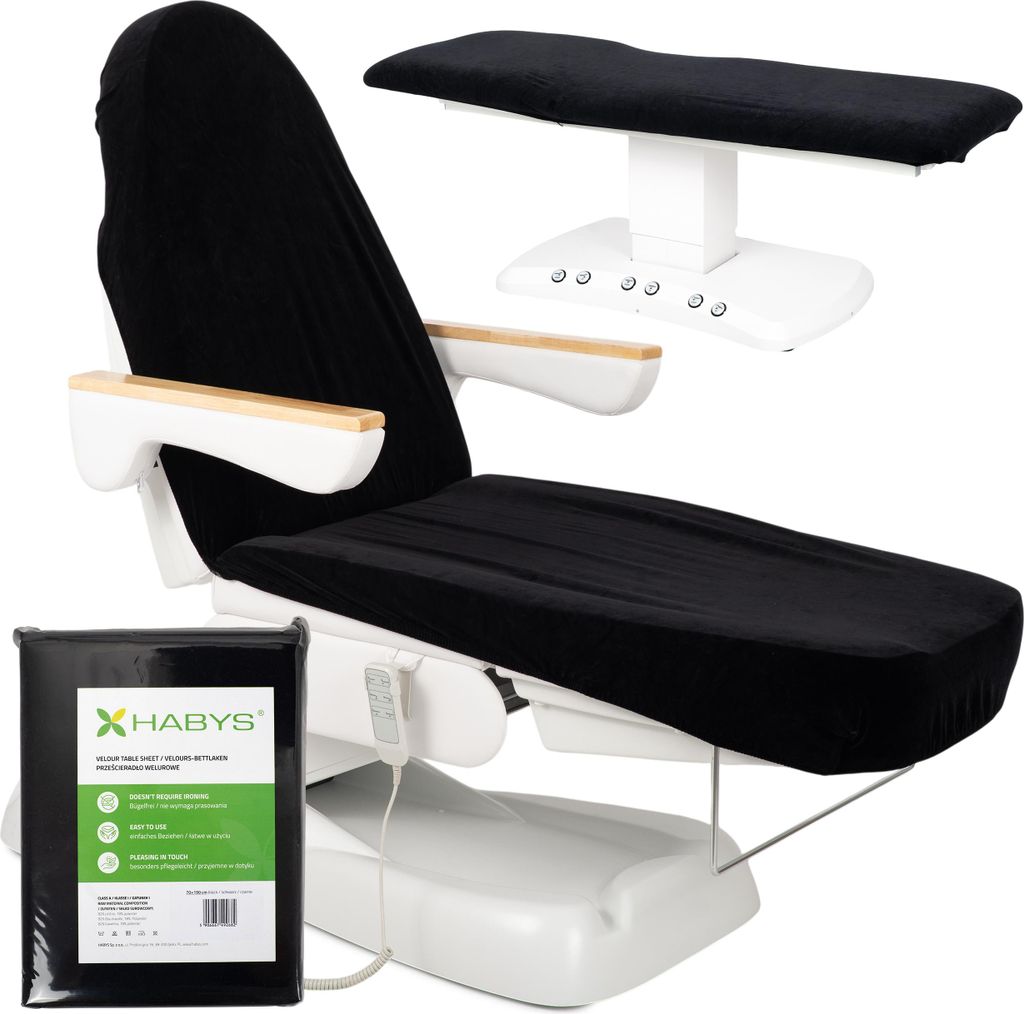 Habys Velours Bezug für Kosmetikliege Massagetisch Massageliege | mit Gummizug & Schnüren | Spannlaken Wellness SPA | Schwarz