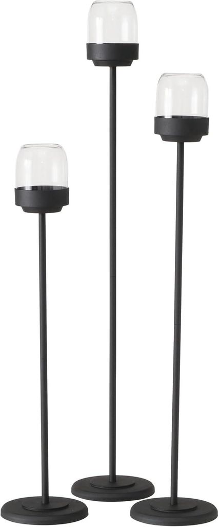 Boltze Windlicht Senza 3-tlg., schwarz, Eisen & Glas, 87 cm, handgearbeitet