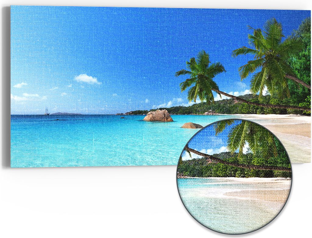 DEQORI Hybrid Leinwand Bild 60x30 cm 'Bilderbuchstrand ' Produktbild 