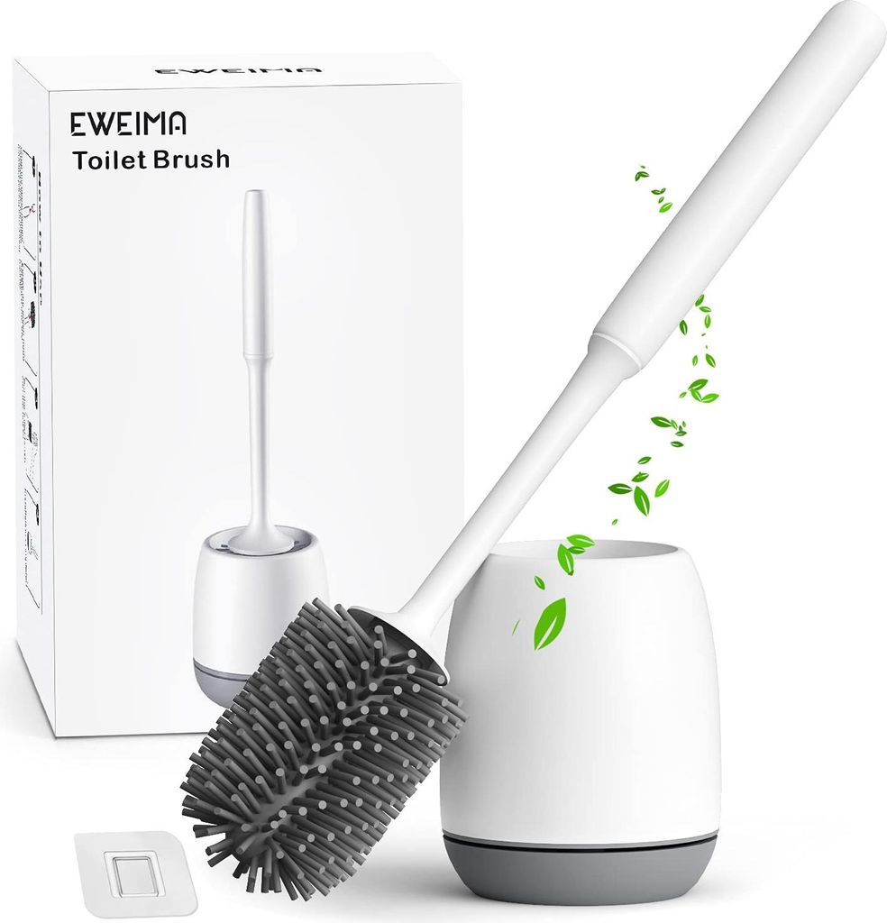 EWEIMA Silikon-Toilettenbürste, Wandmontage ohne Bohren, Weiß