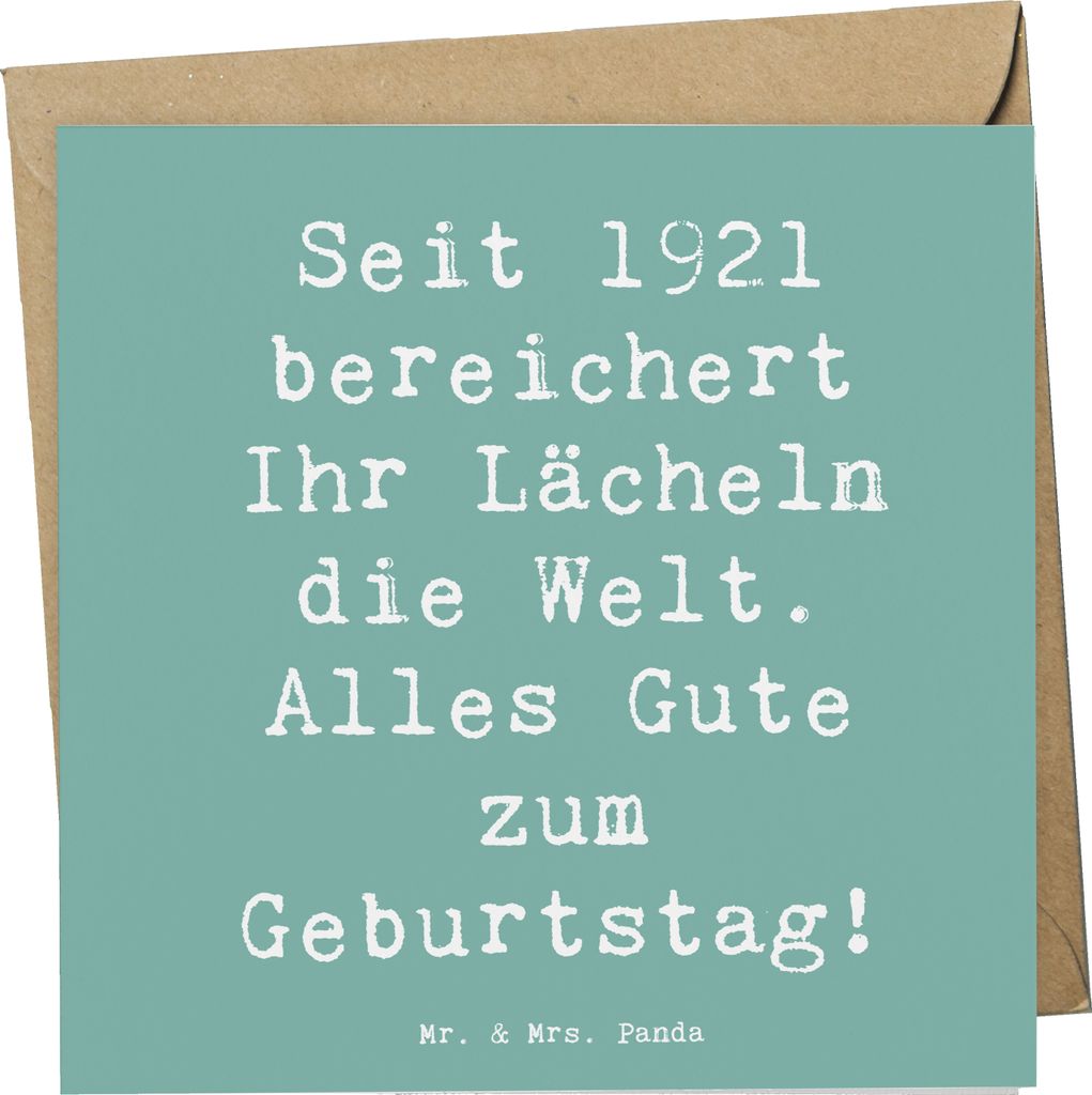 Mr. & Mrs. Panda Klappkarte Spruch 1921 Geburtstag - Meeresbrise - Geschenk, Alter, faltkarte, doppelkarte, bereichert Ihr Lächeln die Welt, Gebur...