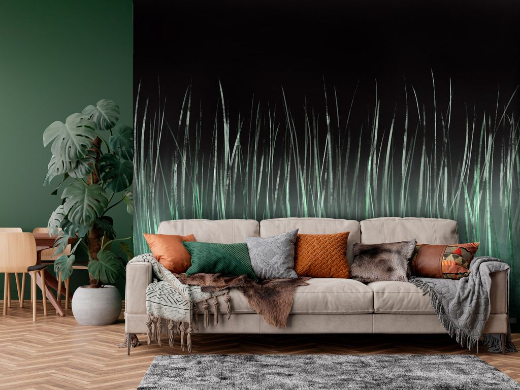 Vlies Fototapete Abstrakt 400x280 cm Tapeten Wandtapete XXL Betonoptik Gras Feld Landschaft Natur wie gemalt b-A-10227-a-b