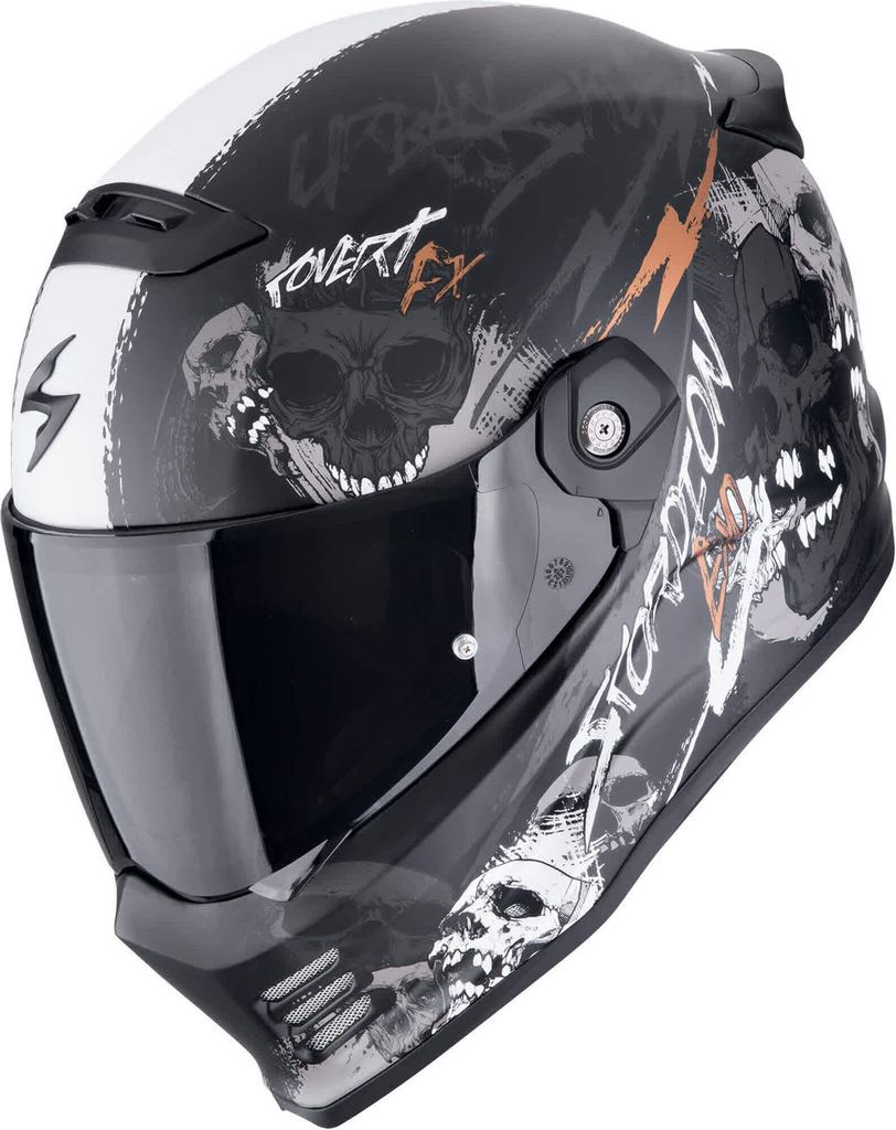 Scorpion Covert FX Skullz Helm, schwarz matt/grau/orange, XS (53/54)