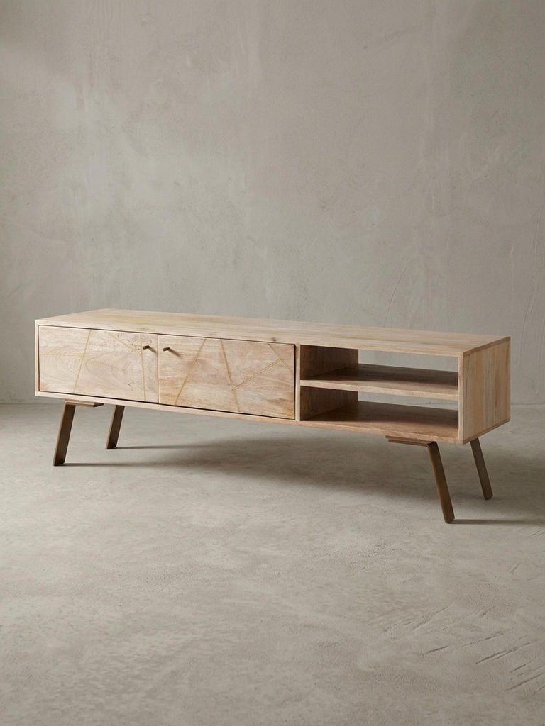 TV Lowboard Garda im Landhaus-Stil, für Fernseher bis 55 Zoll, Massivholz Mango und Metall. 145x35x47 cm | Kadima Design