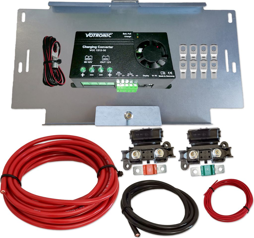 Votronic VCC 1212-30 Ladebooster Set 12V 30A 6m 10mm² Kabelsatz mit Halter VW T4 T5 T6