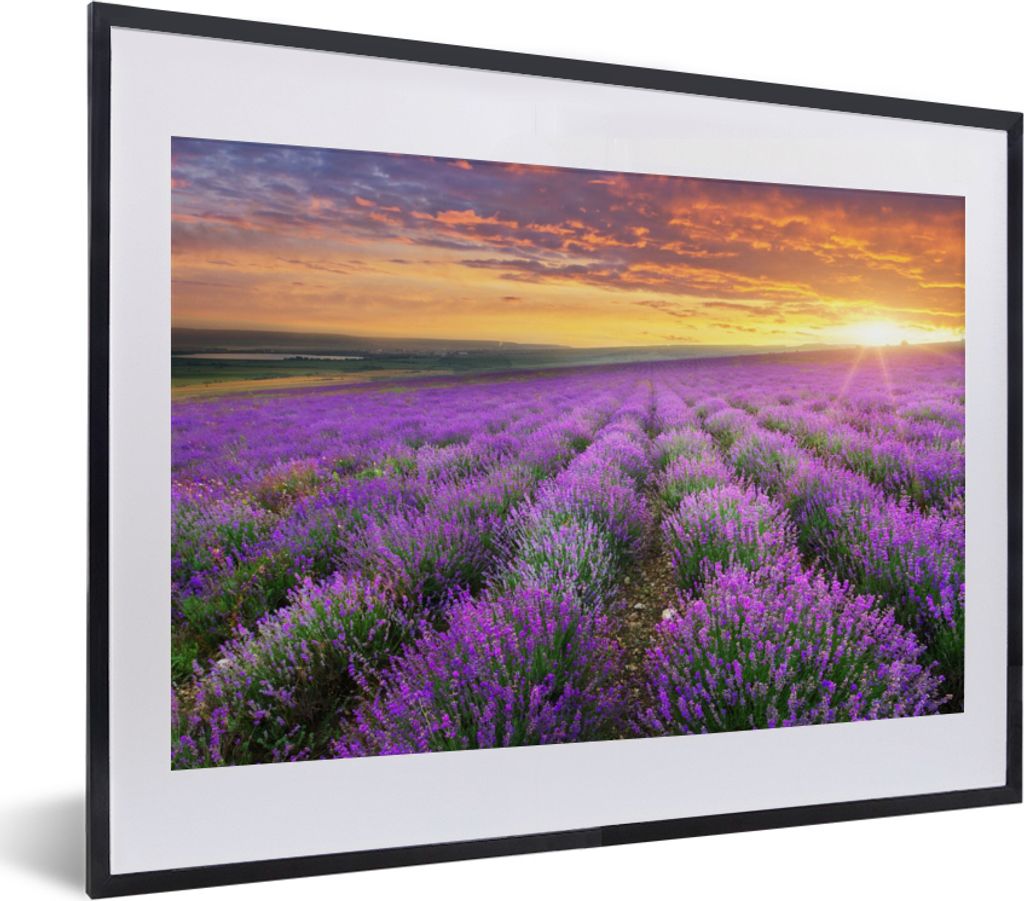 MuchoWow Gerahmtes Poster Lavendel - Wolken - Frühling 40x30 cm - Poster mit Schwarzem Bilderrahmen Wandposter Rahmen Foto Bilder - Bilderrahmen...