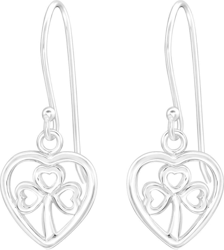 Ohrringe 925 Sterling Silber Ohrhänger vergoldet Ohrhaken Herz mit Kleeblatt Material - Silber