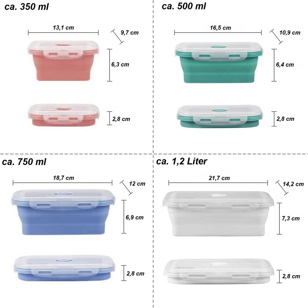 8er Set Silikon Lunchbox faltbar mit Deckel BPA frei