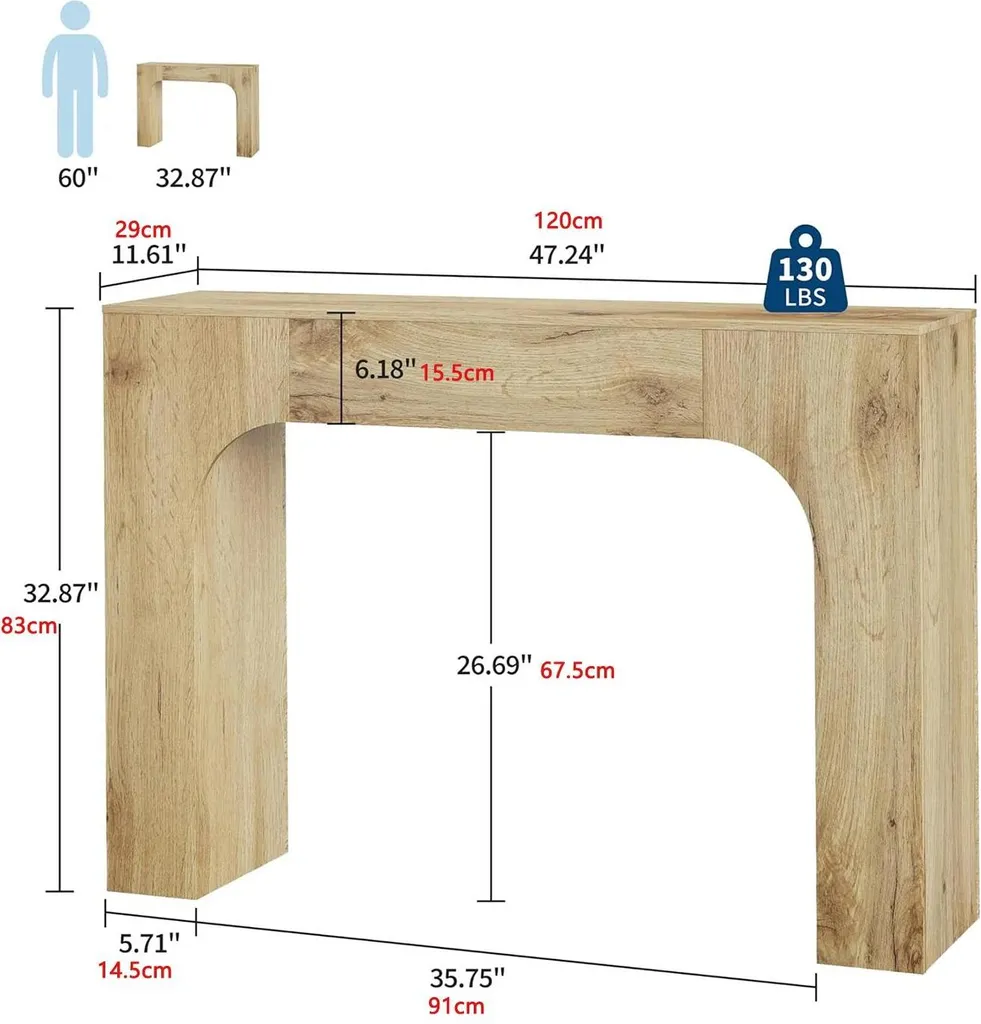 Console de style cottage 120 cm bois chêne naturel beige et robuste