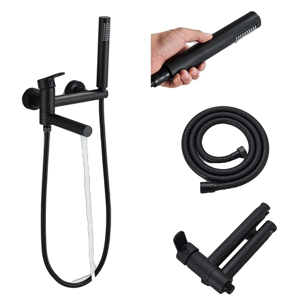 Mitigeur baignoire noir mat avec bec orientable et design contemporain