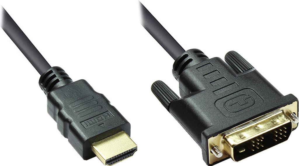 HDMI 19pol Stecker auf DVI-D 18+1 Stecker Anschlusskabel, vergoldet, 10m, Good Connections