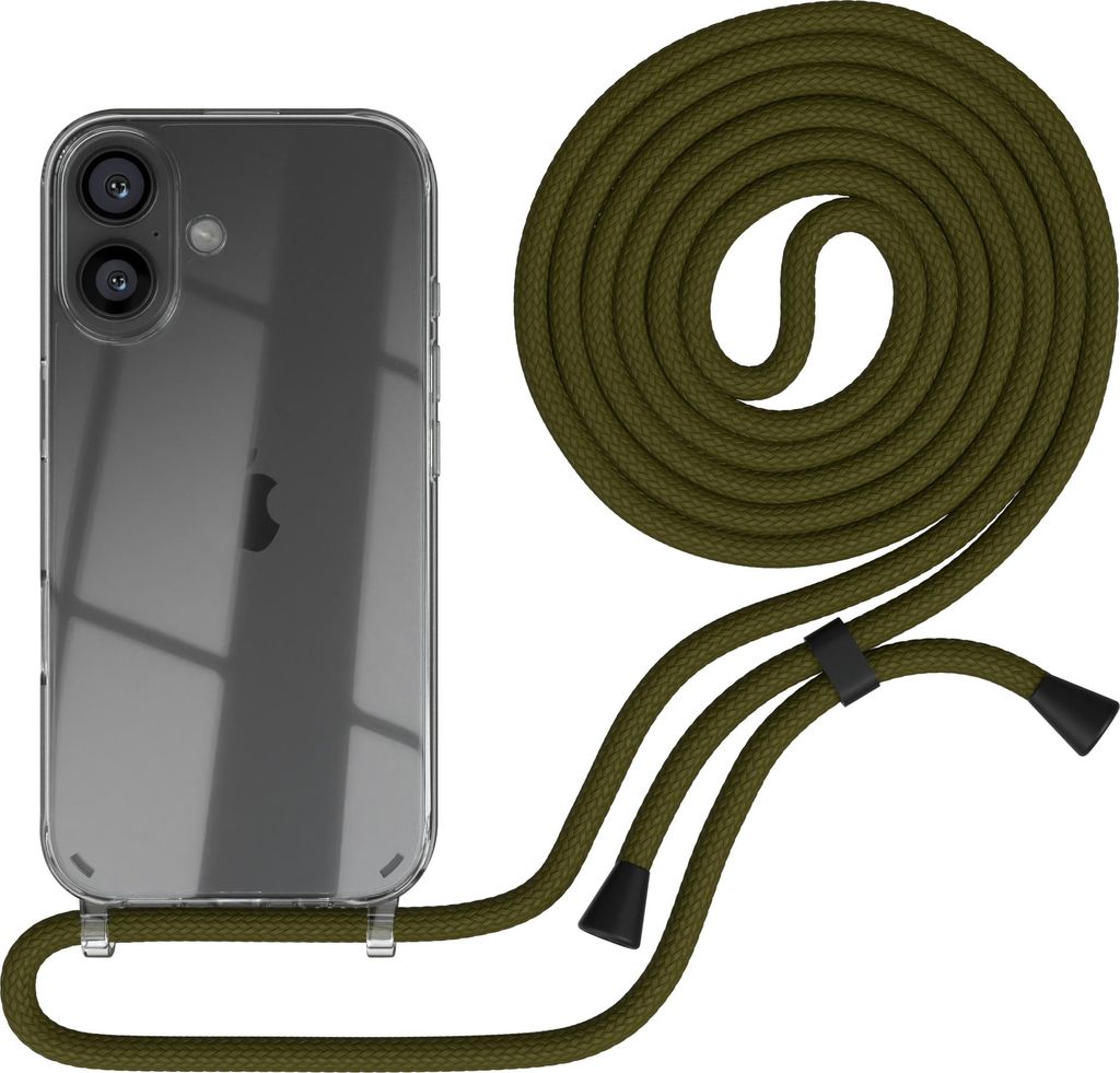 EAZY CASE Handykette mit Hülle für Apple iPhone 16 Backcover Handykette, zum Umhängen in Grün