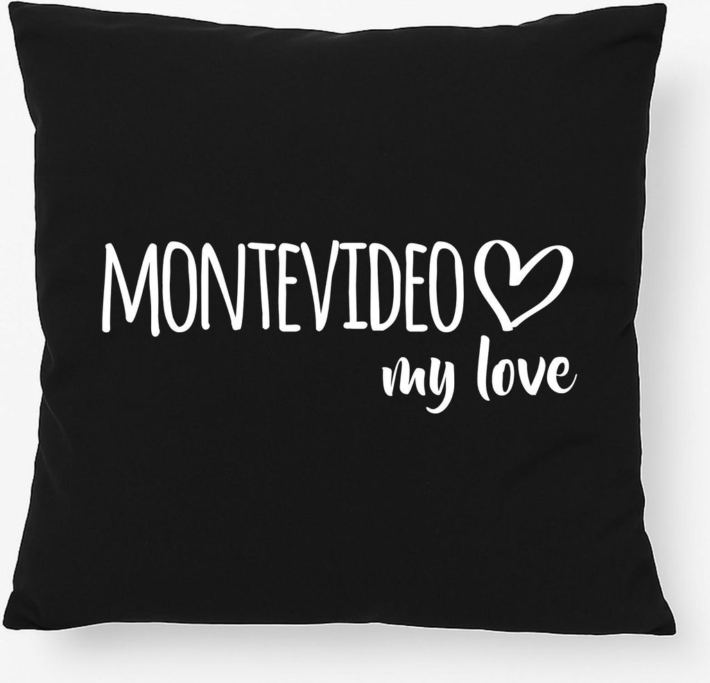 Huuraa Kissen Montevideo my love 40x40cm mit Füllung Black Baumwolle Dekokissen Geschenkidee