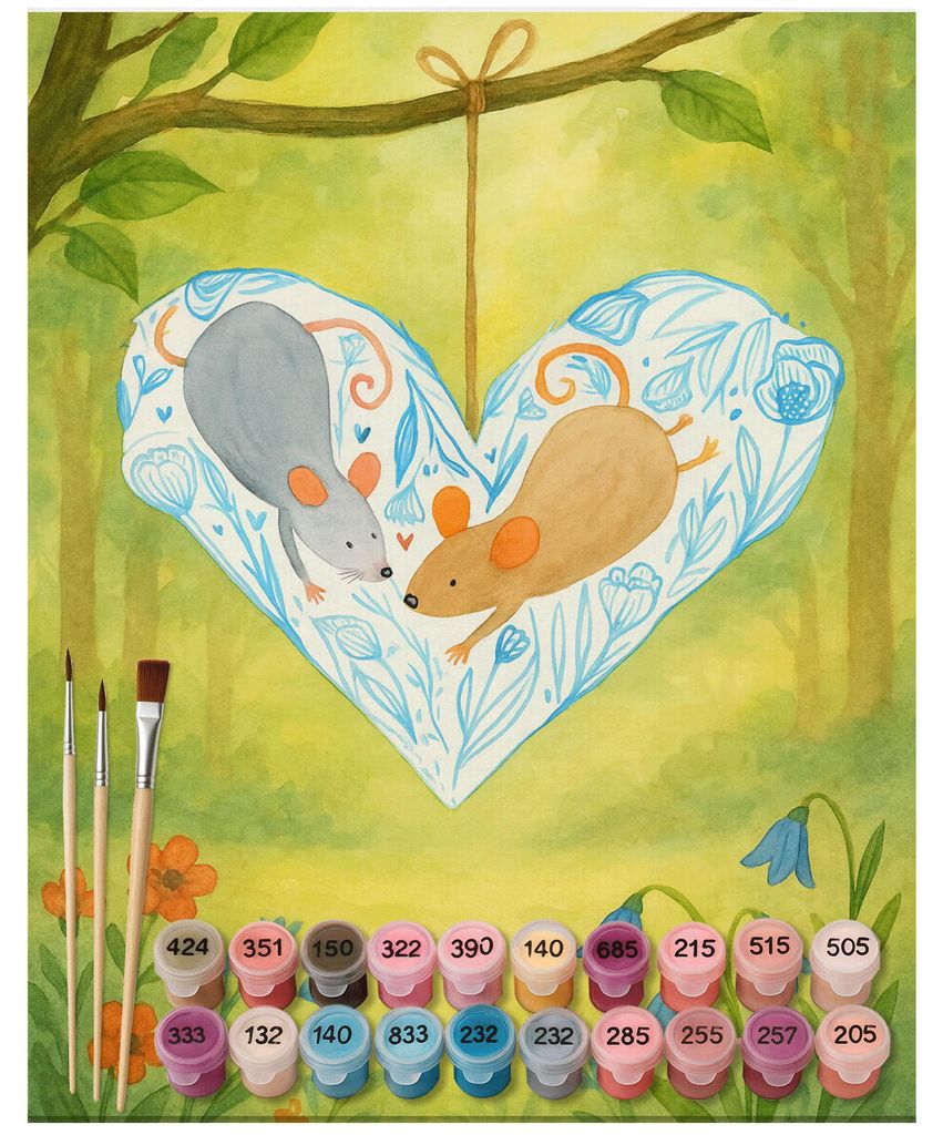 Mr. & Mrs. Panda Malen nach Zahlen Mäuse Herz Design 40 x 50 cm Mit Rahmen - Weiß - Geschenk, Freundin, für Immer, DIY, leinwand malerei, Pärch...