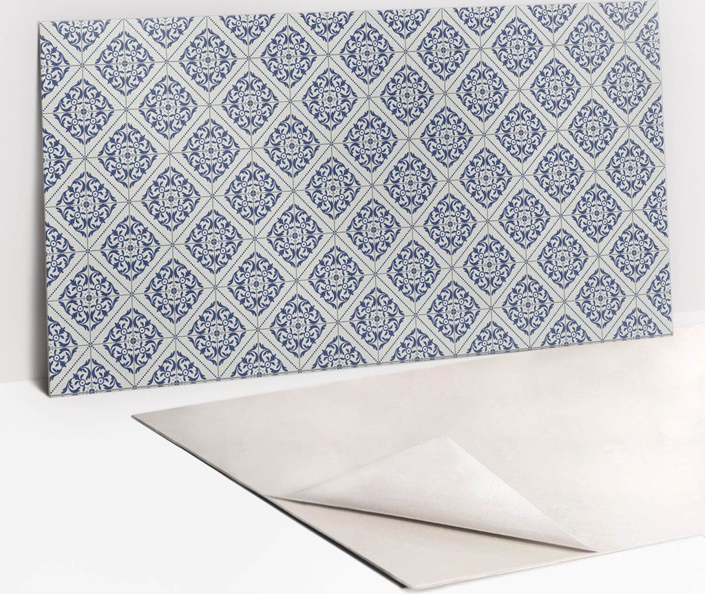 PVC-Wandschutz für die Küche - Stilvoller Schutz für Ihre Wände 100 x 50 Portugiesisch blaue Fliesen