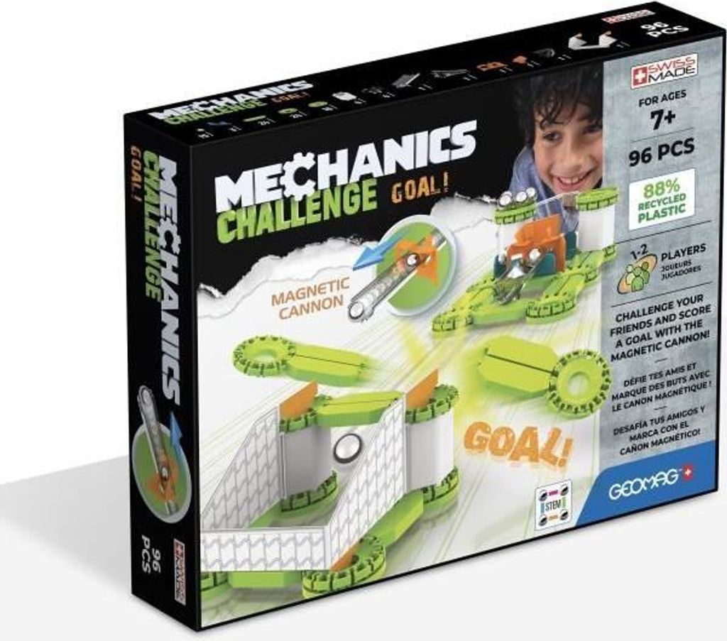 GEOMAG Mechanics Challenge Goal! Bausatz, 96 Teile, Magnetisch, Interaktives Spiel, Recycelter Kunststoff
