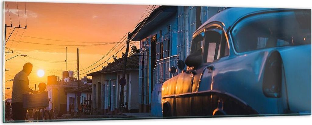 Bilder auf glas - Straße Auto Haus - 90x30cm - Glasbilder - Wandbilder - Kunstdruck - zum Aufhängen bereit - Wanddekoration aus Glas - Glas Bilde...