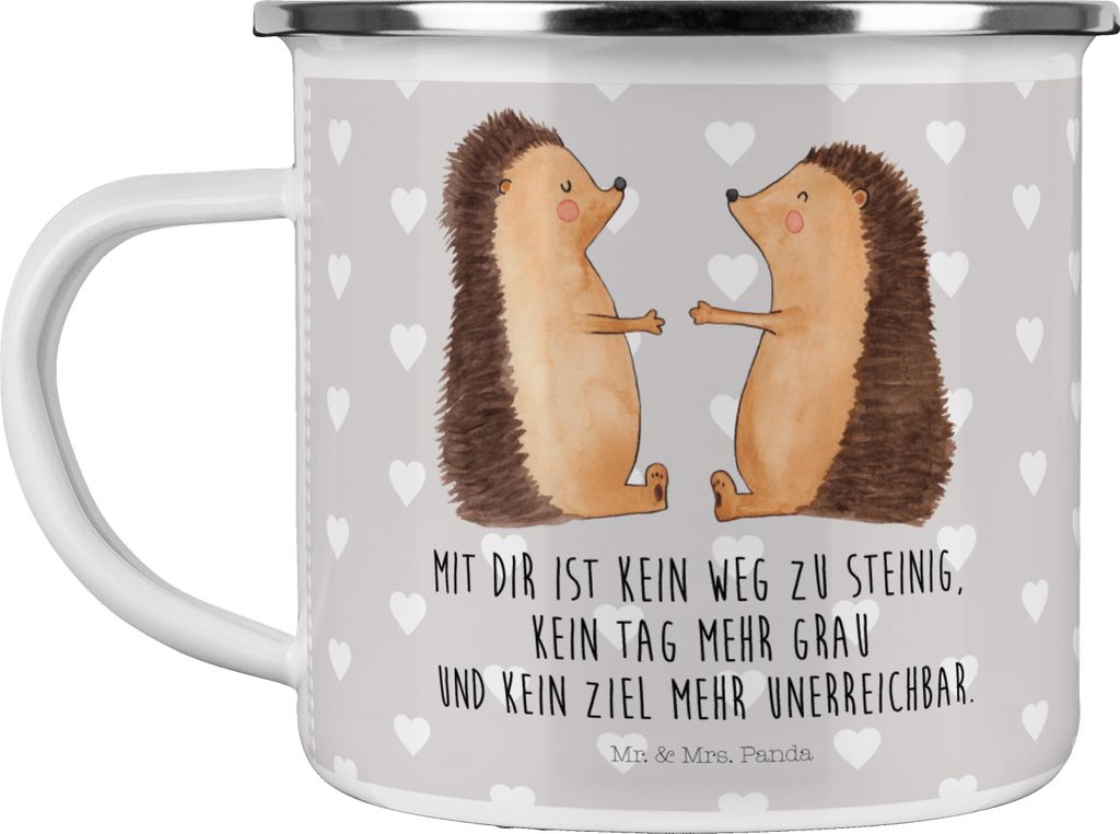 Mr. & Mrs. Panda Emaille Tasse Igel Liebe - Grau Pastell - Geschenk, Campingbecher, Hochzeitstag, Blechtasse, Hochzeit, Pott, Freundin, Teetasse, B...