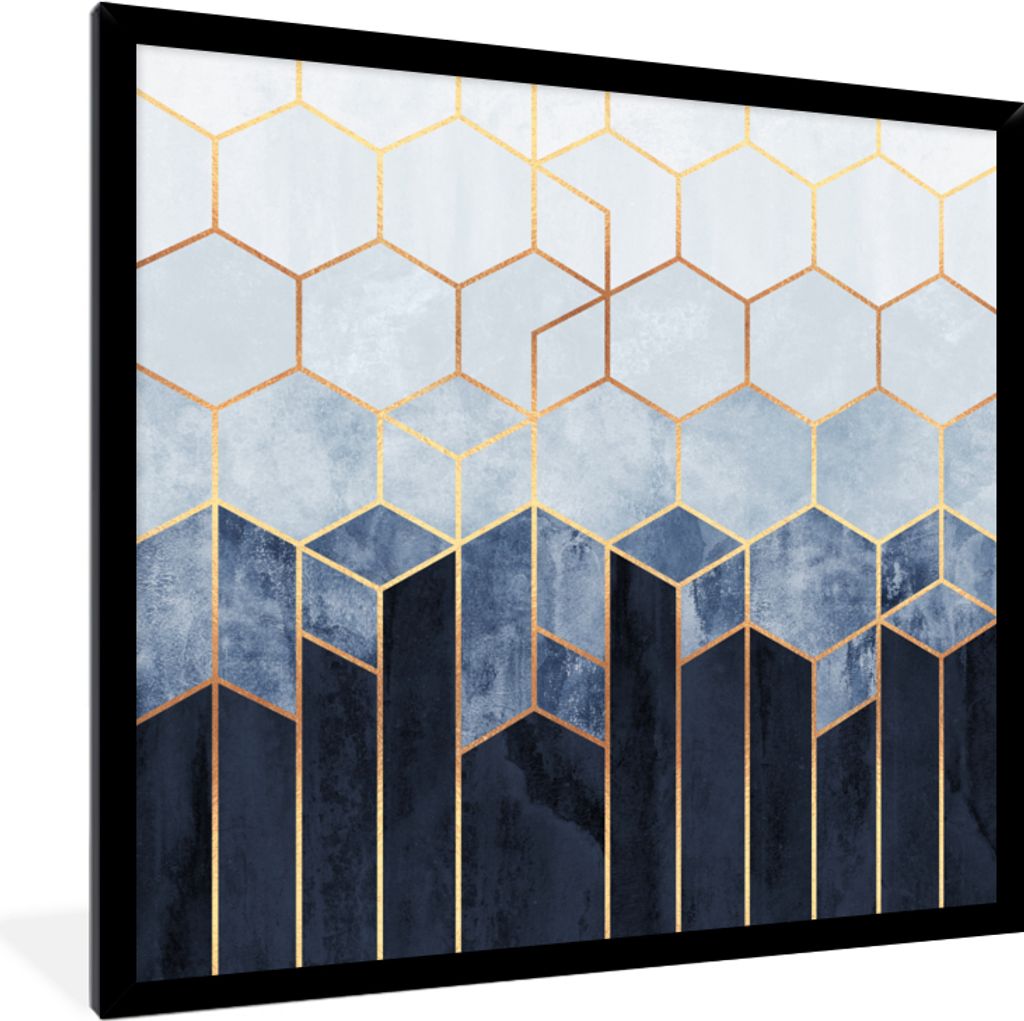 MuchoWow Gerahmtes Poster Sechseck - Gold - Schablonen 40x40 cm - Poster mit Schwarzem Bilderrahmen Wandposter Rahmen Foto Bilder - Mit Rahmen - ...