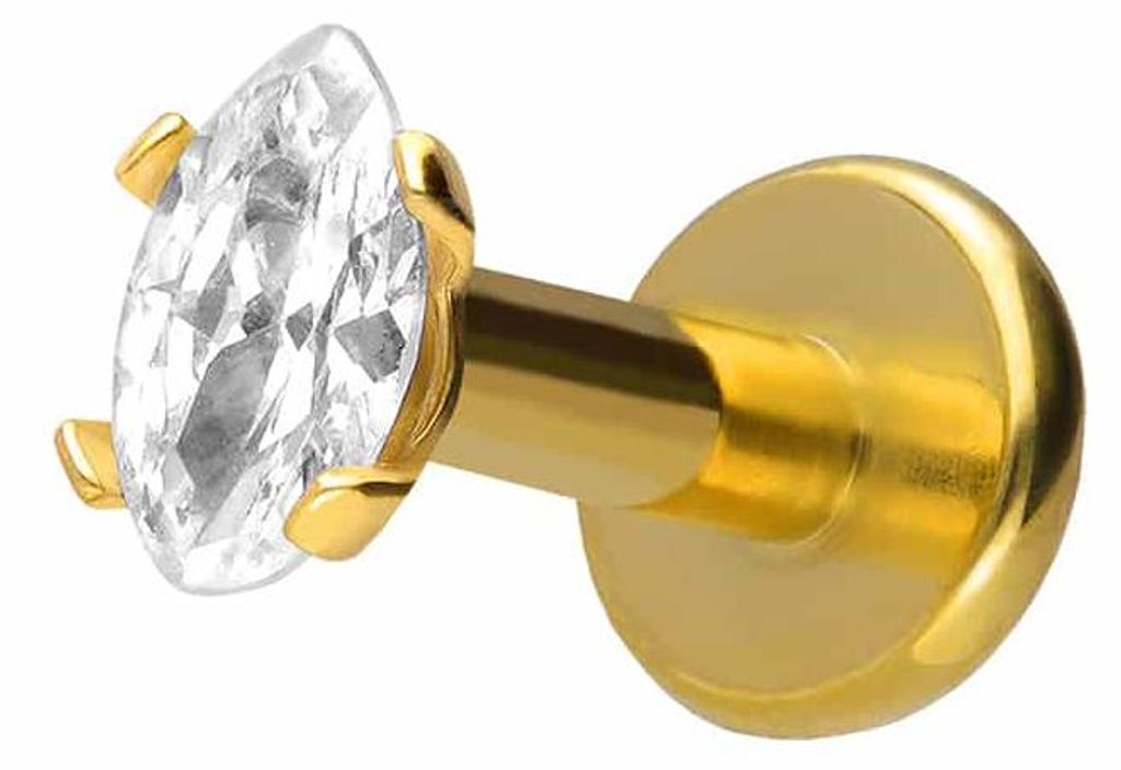 Ohrpiercing, Nasenpiercing Titan Labret mit Innengewinde EINGEFASSTER KRISTALLTROPFEN Gold Stablänge: 8mm | Stabstärke: 1,6mm | Kristallgröße: ...