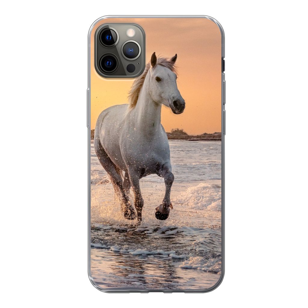 MuchoWow Handyhülle Schutzhülle Hülle für iPhone 13 Pro Max Pferde - Sonne - Meer - Strand - Tiere Silikon Softcase Handy Hülle - Mobiltelefon