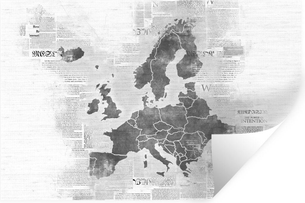 MuchoWow Wandtattoo Wandsticker Wandaufkleber Europakarte auf Zeitungspapier - schwarz und weiß 30x20 cm Selbstklebend und Repositionierbar - Wi...
