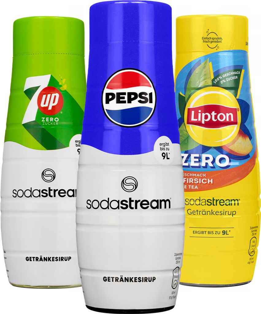 SodaStream Sirup Set 3x440ml Pepsi Lipton Peach Zero 7UP Zero zuckerfrei
