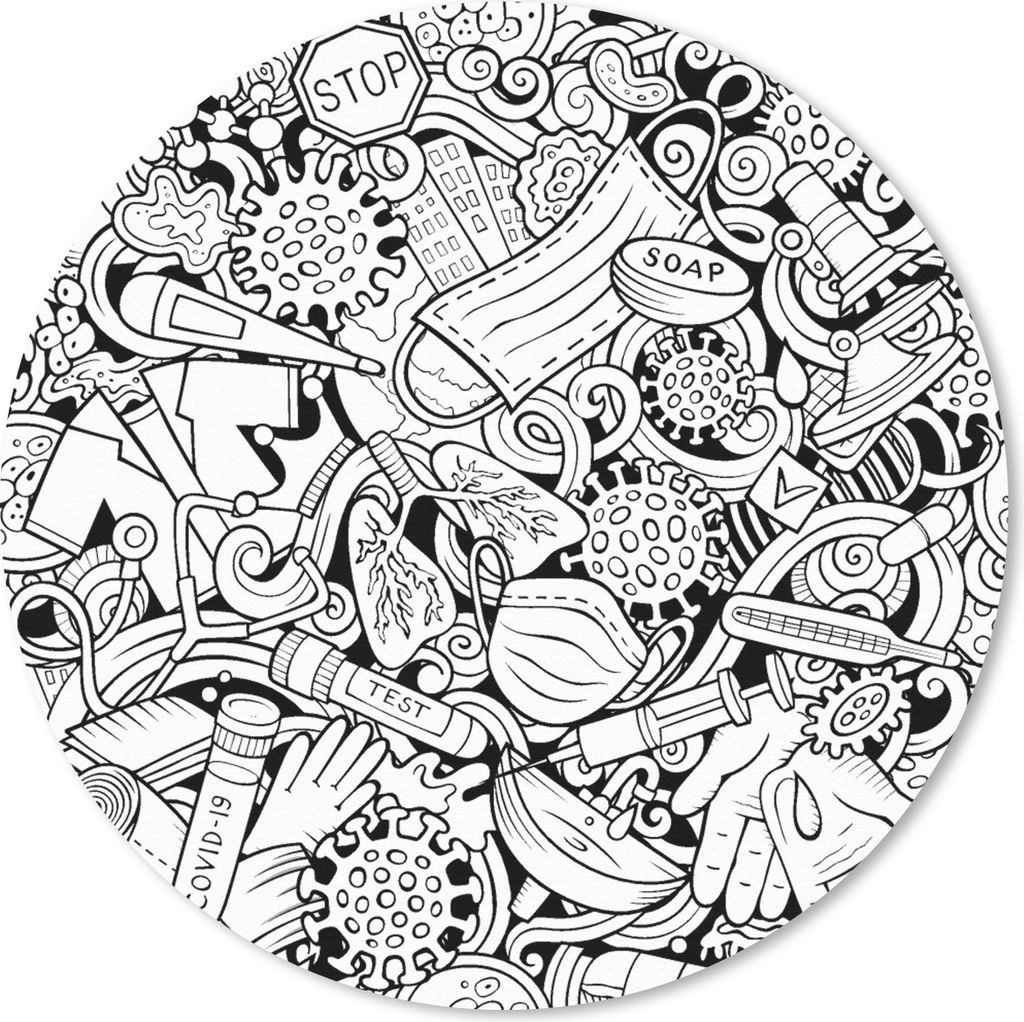 MuchoWow Mauspad Mousepad Muster - Corona - Schwarz und Weiß 30x30 cm - Mousepads - Maus Mat - Pad - Mausunterlage - Tischunterlage - Schreibtis...