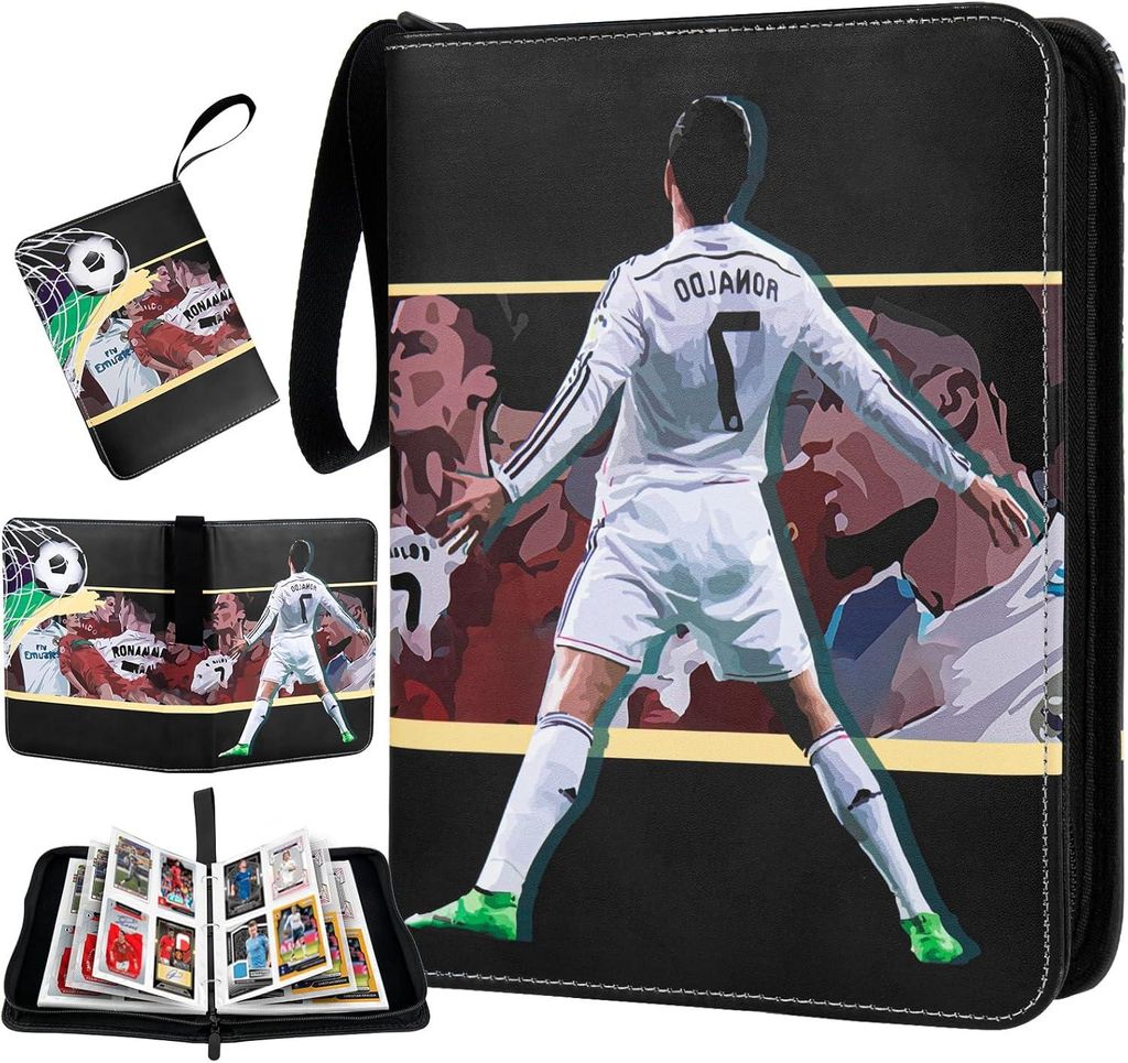 Fußball Karten Sammelalbum, Sammelkarten Album mit Reißverschluss, Karten Halter Ordner Buch Wasserdicht Kunstleder, 50 Seiten 400 Taschen Hefte cr7