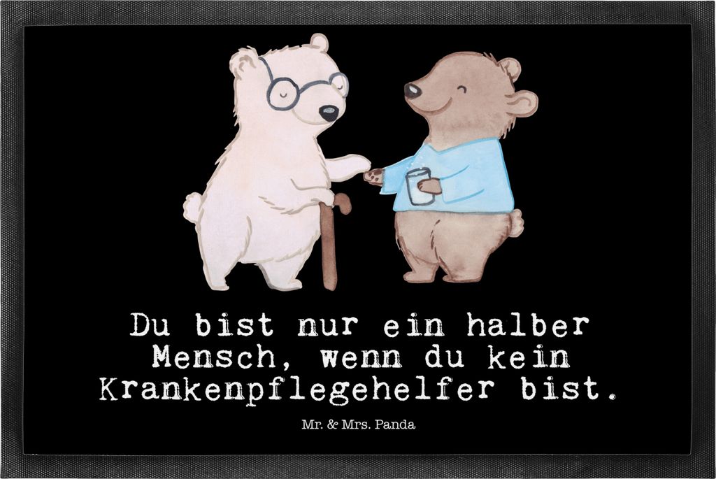 Mr. & Mrs. Panda Bodenvorleger Krankenpflegehelfer Herz 50 x 75 cm - Schwarz - Geschenk, Schmutzfangmatte, Spruch, Pflegehelfer, Ausbildung, fußma...